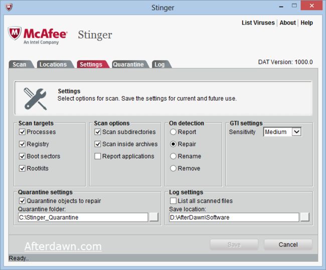 McAfee Stinger screenshot